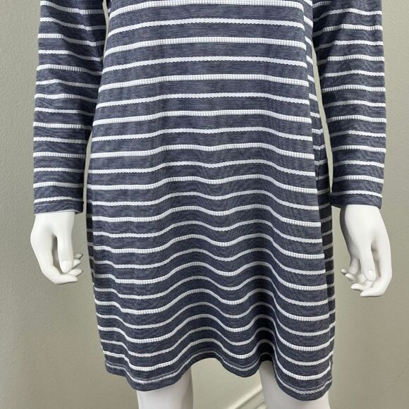 Sail to Sable Womens Size L Blue White Textured Striped Cotton Mini Shift Dress - Picture 10 of 15
